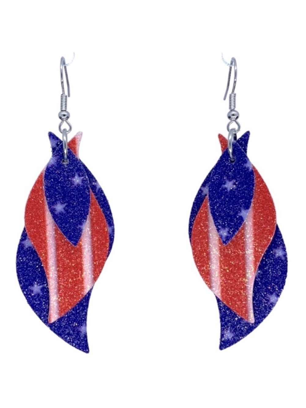 Synthetic Faux Dangle Earrings Triple layered Sparkle Fashion Jewelry Patriotic